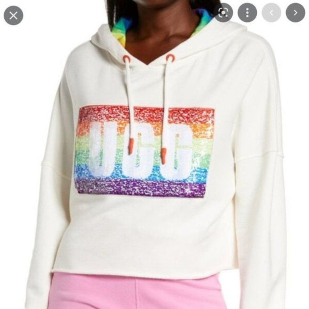 NWOT UGG Pride Keira‎ Crop Hoodie Rainbow Sequins (M)